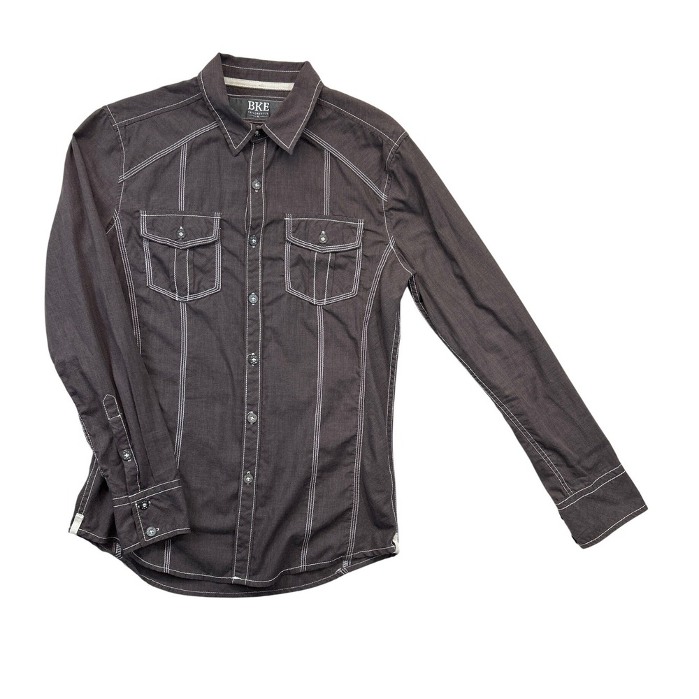 BKE Shirt‎ Womens M Brown Button Down Tailored Fit Contrast Stitch Western